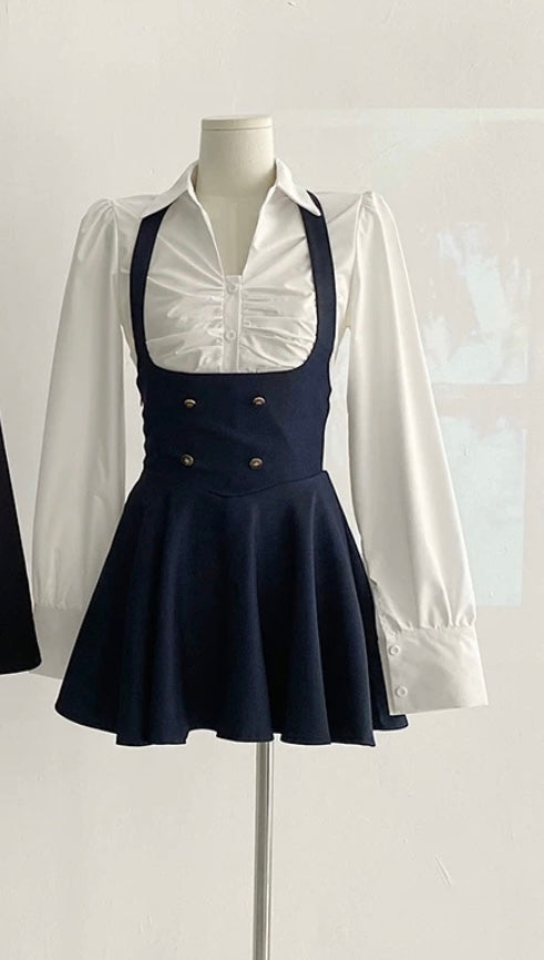 High-waisted suspender mini dress set