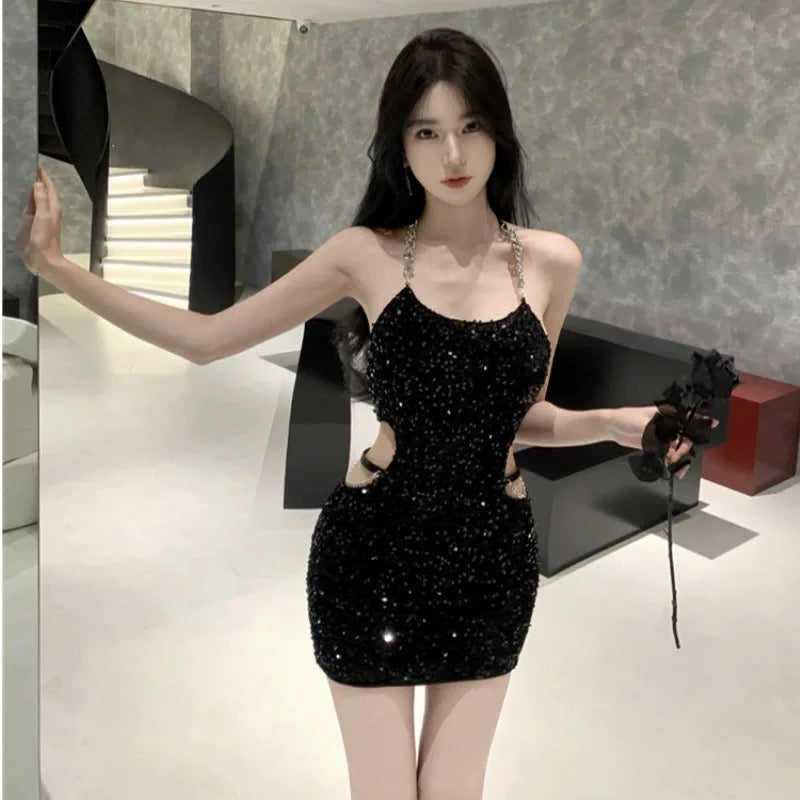 Black sequin mini dress