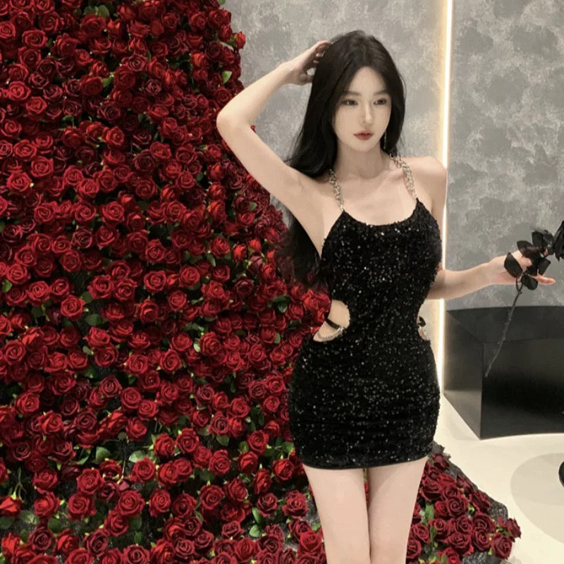 Black sequin mini dress